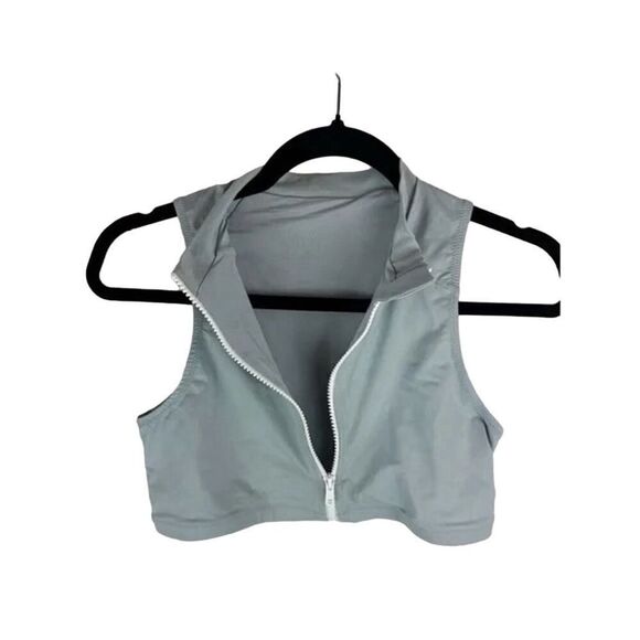 SKIMS Women's Swim Mock Neck Top Blue Sleeveless Front Zipper Size 3X - Picture 3 of 7